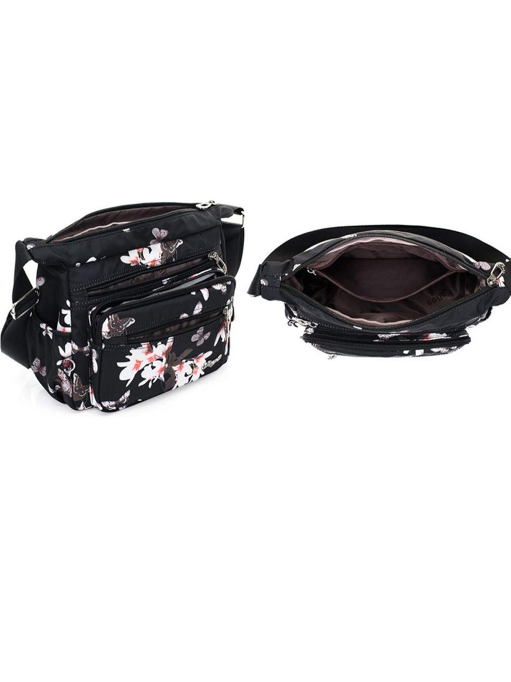 Floral Black Crossbody Bag - Lightweight Everyday Carry